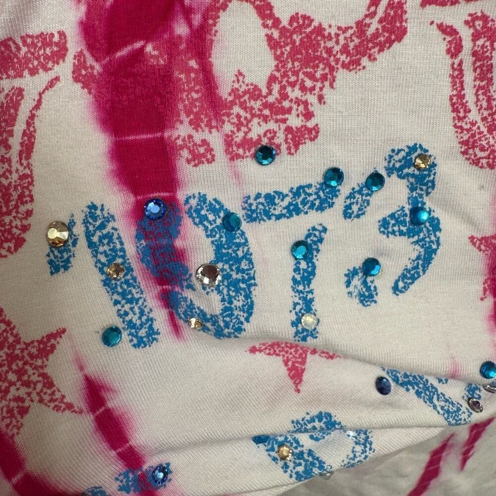 Vintage Y2K Affliction Black Label Pink Tie Dye Rhinestones Stretchy Tank Top S - Picture 5 of 8